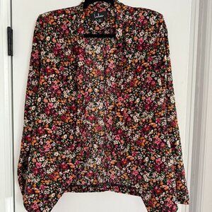 Lulus Miss Punctuality Pink and Black Floral Print Lightweight Blazer - size XS